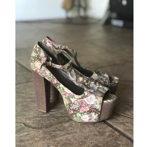 Jeffrey Campbell floral sandal heels